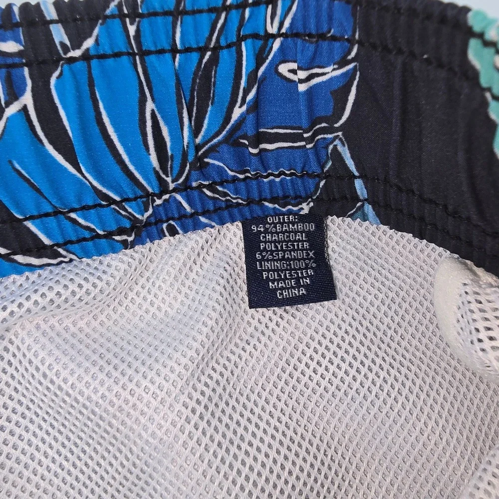 Reyn Spooner Mens Tropical Monstera Leaf Swim Trunks Blue Small Bamboo Charcoal